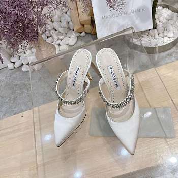 Manolo Blahnik Lutara Crystal-Embellished 90mm Mules In White