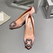 Manolo Blahnik Emerald Nude Hangisi Buckle Satin Pumps 10cm - 5