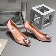 Manolo Blahnik Emerald Nude Hangisi Buckle Satin Pumps 10cm - 4