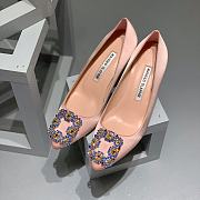 Manolo Blahnik Emerald Nude Hangisi Buckle Satin Pumps 10cm - 3
