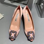 Manolo Blahnik Emerald Nude Hangisi Buckle Satin Pumps 10cm - 2