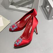 	 Manolo Blahnik Emerald Red Hangisi Buckle Satin Pumps 10cm - 1