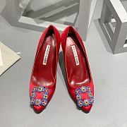 	 Manolo Blahnik Emerald Red Hangisi Buckle Satin Pumps 10cm - 6