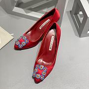 	 Manolo Blahnik Emerald Red Hangisi Buckle Satin Pumps 10cm - 3