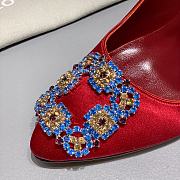 	 Manolo Blahnik Emerald Red Hangisi Buckle Satin Pumps 10cm - 2