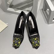 	 Manolo Blahnik Emerald Black Hangisi Buckle Satin Pumps 10cm - 6