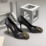 	 Manolo Blahnik Emerald Black Hangisi Buckle Satin Pumps 10cm - 2