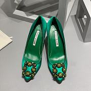 Manolo Blahnik Emerald Green Hangisi Buckle Satin Pumps 10cm - 4