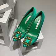 Manolo Blahnik Emerald Green Hangisi Buckle Satin Pumps 10cm - 5