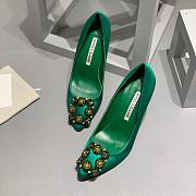 Manolo Blahnik Emerald Green Hangisi Buckle Satin Pumps 10cm - 6