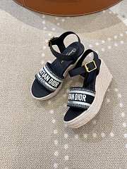 Dior Dway Wedge Sandal Deep Blue Calfskin, Natural Raffia and Deep Blue Cotton - 1