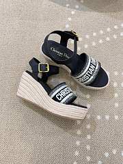 Dior Dway Wedge Sandal Deep Blue Calfskin, Natural Raffia and Deep Blue Cotton - 2