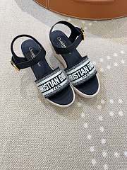 Dior Dway Wedge Sandal Deep Blue Calfskin, Natural Raffia and Deep Blue Cotton - 3