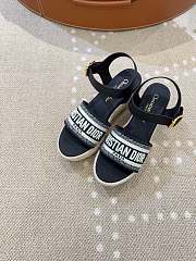 Dior Dway Wedge Sandal Deep Blue Calfskin, Natural Raffia and Deep Blue Cotton - 4
