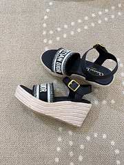 Dior Dway Wedge Sandal Deep Blue Calfskin, Natural Raffia and Deep Blue Cotton - 5