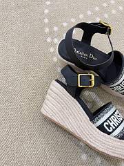 Dior Dway Wedge Sandal Deep Blue Calfskin, Natural Raffia and Deep Blue Cotton - 6