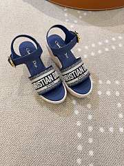 	 Dior Dway Wedge Sandal Blue Calfskin, Natural Raffia and Deep Blue Cotton - 5