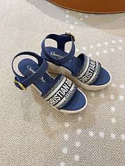 	 Dior Dway Wedge Sandal Blue Calfskin, Natural Raffia and Deep Blue Cotton - 4
