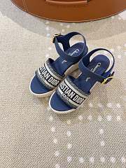 	 Dior Dway Wedge Sandal Blue Calfskin, Natural Raffia and Deep Blue Cotton - 2
