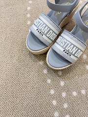 	 Dior Dway Wedge Sandal Grey Calfskin, Natural Raffia and Deep Blue Cotton - 6