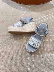 	 Dior Dway Wedge Sandal Grey Calfskin, Natural Raffia and Deep Blue Cotton - 5