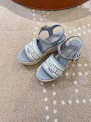 	 Dior Dway Wedge Sandal Grey Calfskin, Natural Raffia and Deep Blue Cotton - 4