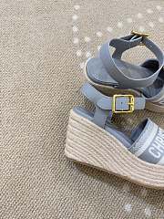 	 Dior Dway Wedge Sandal Grey Calfskin, Natural Raffia and Deep Blue Cotton - 3