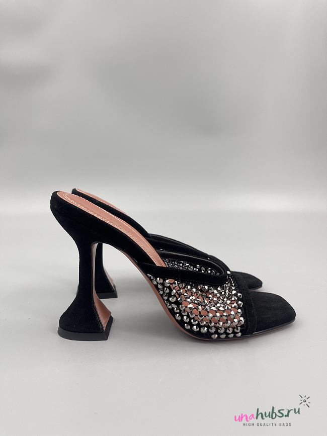 Amina Muaddi Lupita 95 suede-trimmed mesh mules in black  - 1