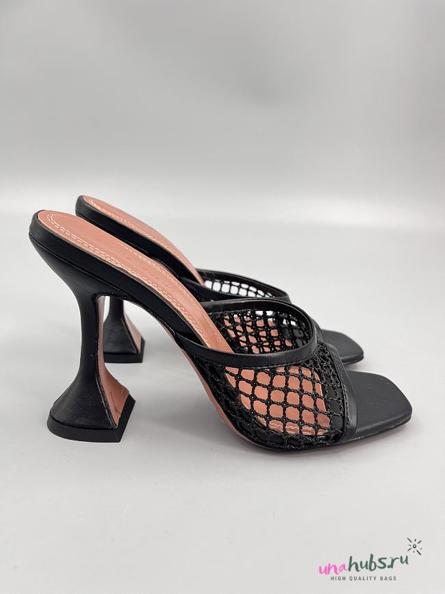 	 Amina Muaddi Black Leather Lupita Net Mules 95 - 1