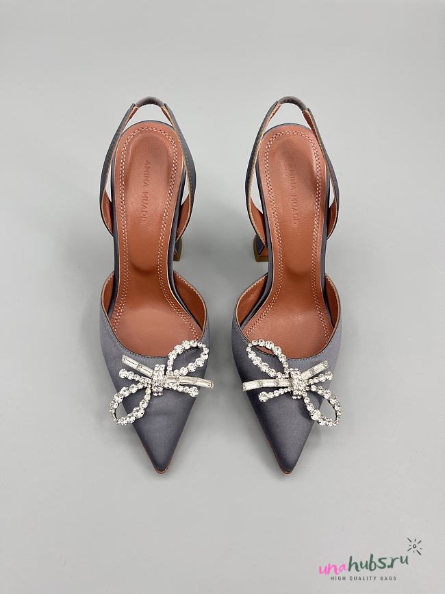 	 Amina Muaddi Grey Rosie Sling Heels 9.5cm - 1