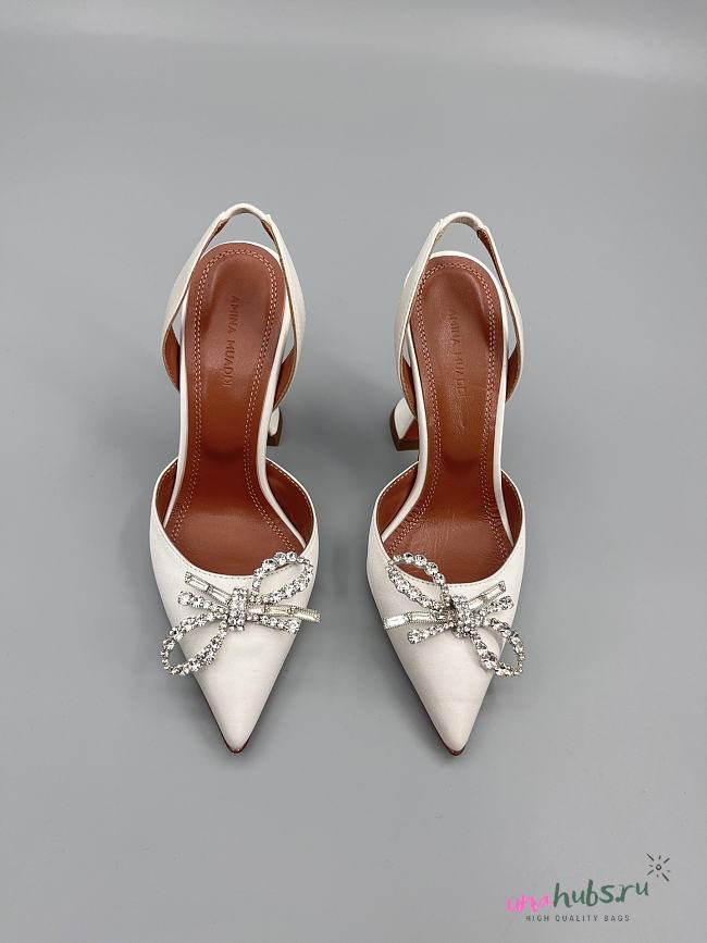 	 Amina Muaddi White Rosie Sling Heels 9.5cm - 1