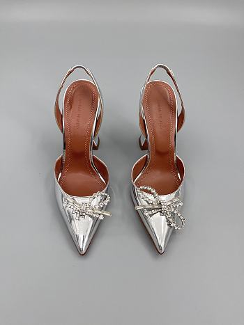 	 Amina Muaddi Silver Rosie Sling Heels 9.5cm
