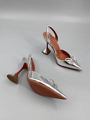 	 Amina Muaddi Silver Rosie Sling Heels 9.5cm - 6