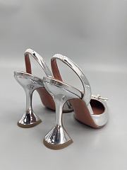 	 Amina Muaddi Silver Rosie Sling Heels 9.5cm - 4