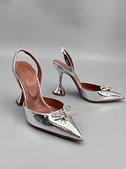	 Amina Muaddi Silver Rosie Sling Heels 9.5cm - 2