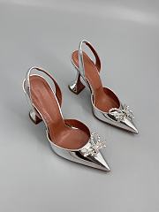 	 Amina Muaddi Silver Rosie Sling Heels 9.5cm - 3