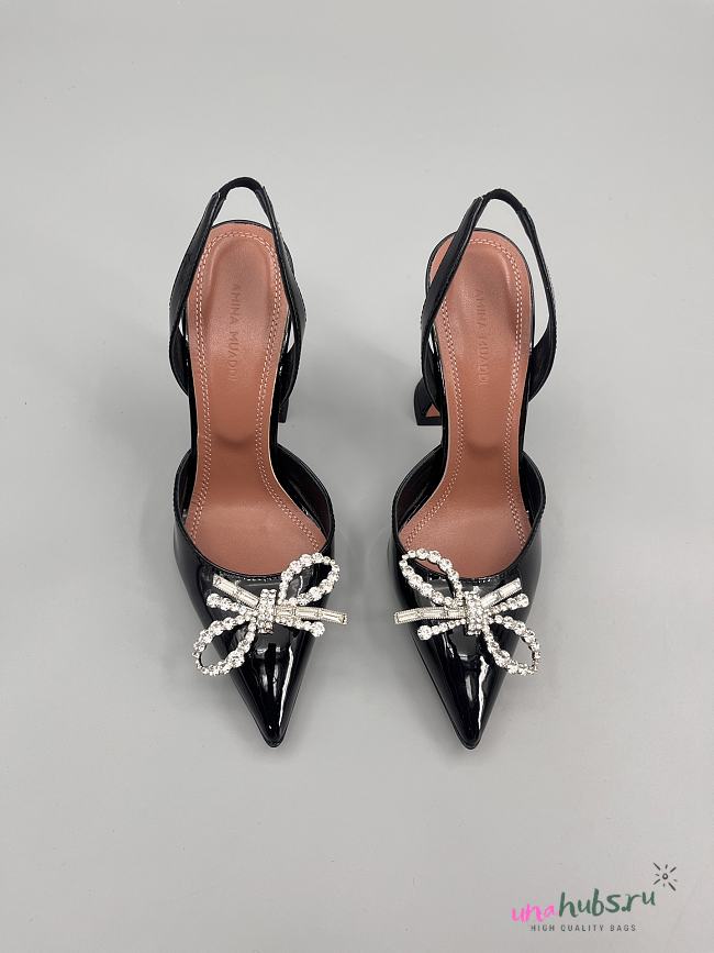 	 Amina Muaddi Patent Black Rosie Sling Heels 9.5cm - 1