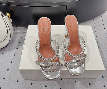 	 Amina Muaddi 100mm Gilda crystal-embellished Silver Mules