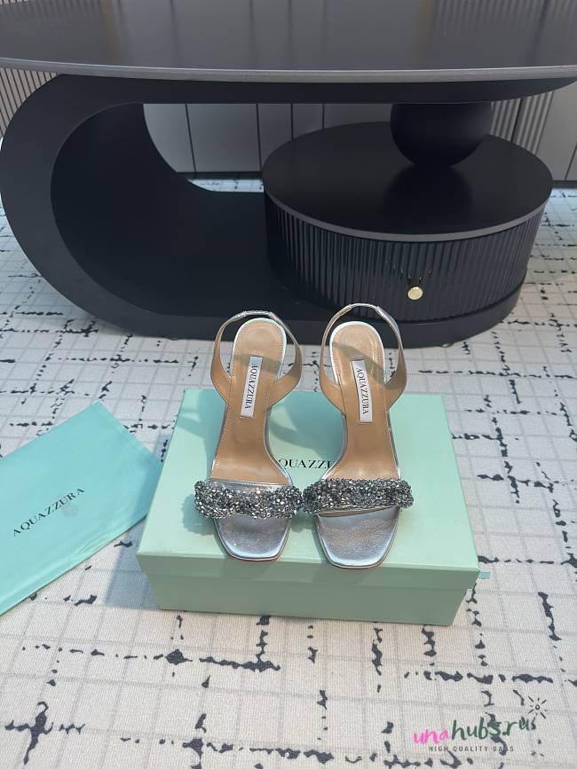 Aquazzura Silver Slingback Sandals 10cm  - 1