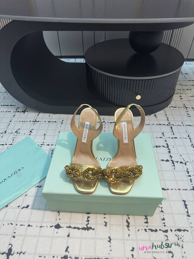 	 Aquazzura Gold Slingback Sandals 10cm - 1