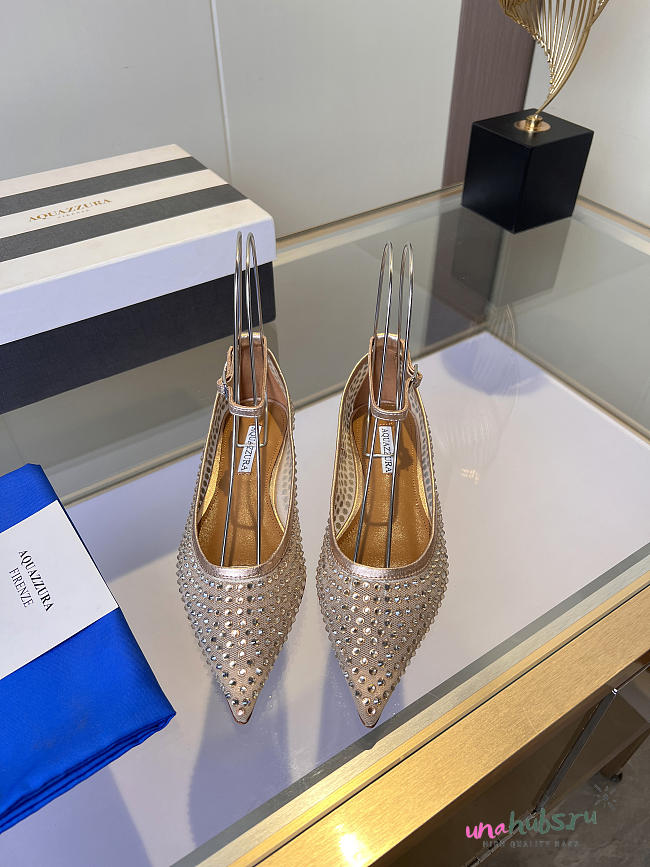 Aquazzura Crystal Tulle Flat Rose Gold - 1