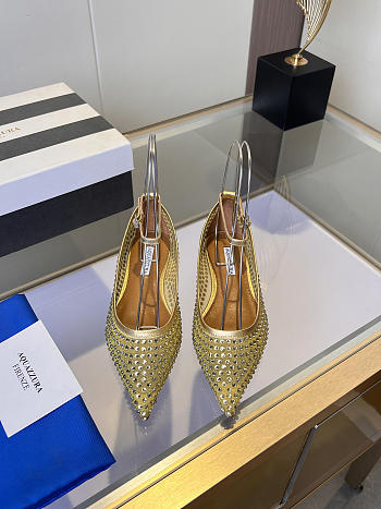 	 Aquazzura Crystal Tulle Flat Gold