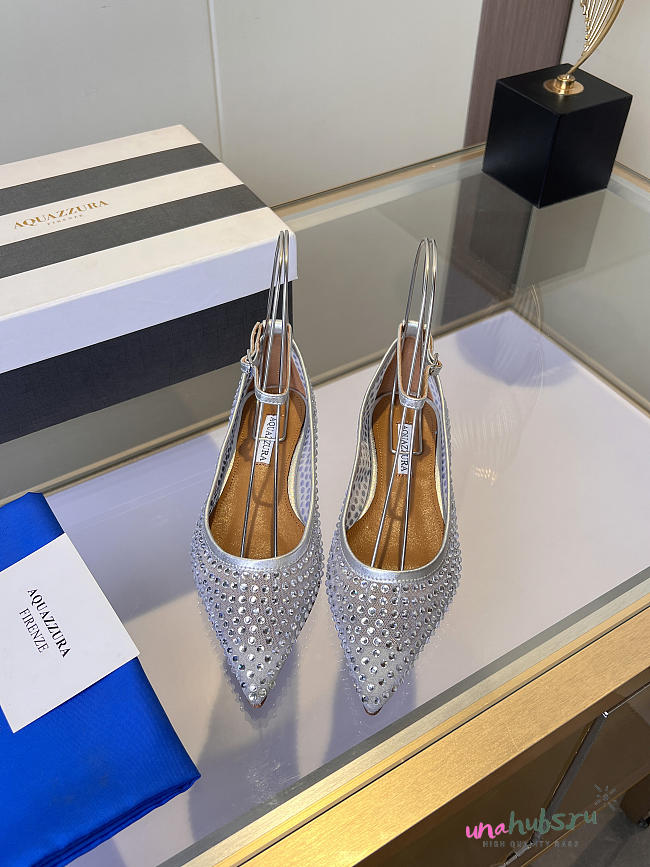 	 Aquazzura Crystal Tulle Flat Silver - 1