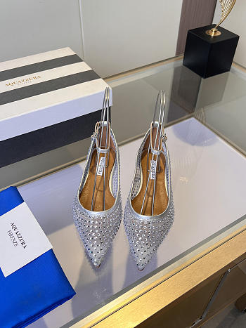 	 Aquazzura Crystal Tulle Flat Silver