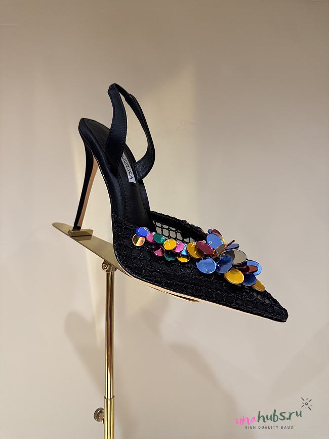 Aquazzura Can Can 105 sequined suede slingback pumps in black - 1