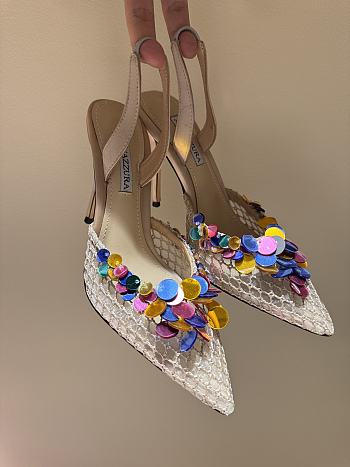 	 Aquazzura Can Can 105 sequined suede slingback pumps in beige
