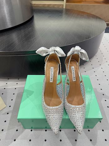 AQUAZZURA Crystal Satin Mesh Bow Pumps Silver