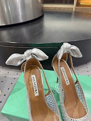 AQUAZZURA Crystal Satin Mesh Bow Pumps Silver - 4