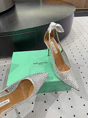 AQUAZZURA Crystal Satin Mesh Bow Pumps Silver - 5