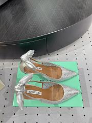 AQUAZZURA Crystal Satin Mesh Bow Pumps Silver - 6